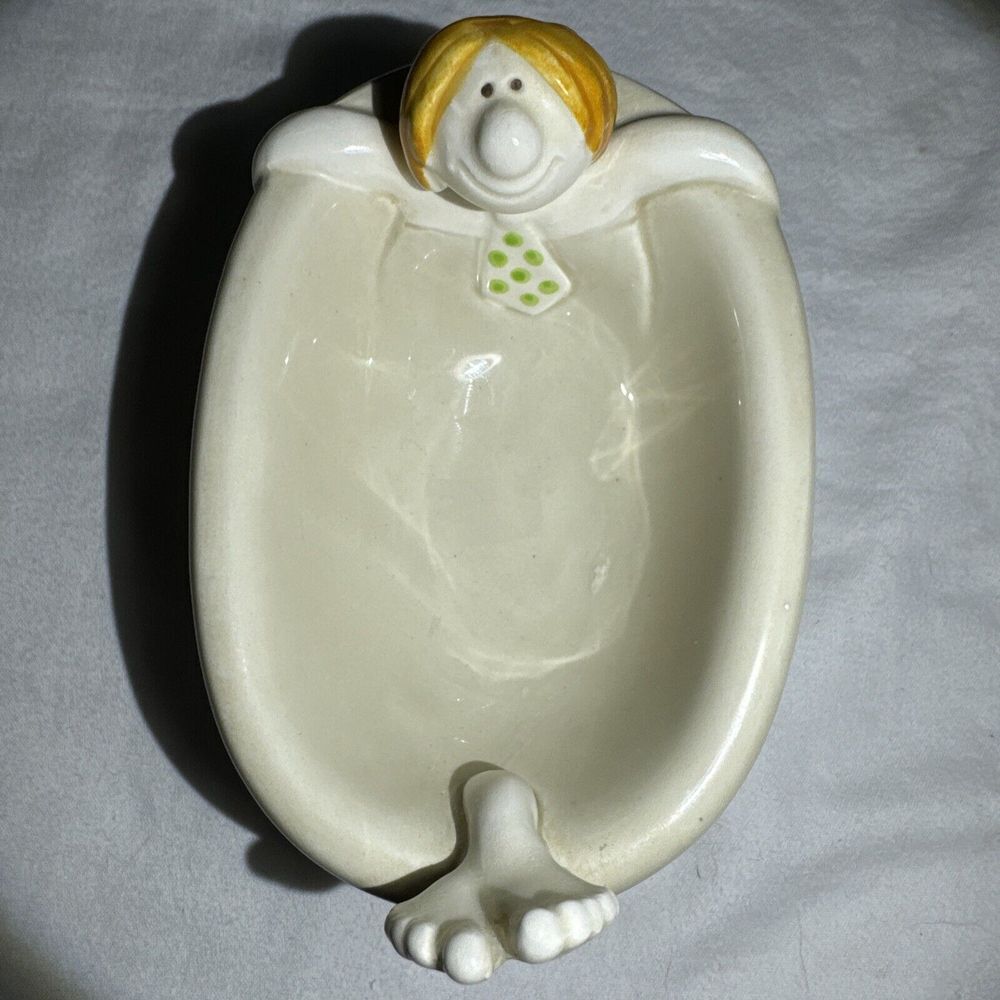 Fitz and Floyd man in bathtub soap dish‎ vintage 1970's Green Tie